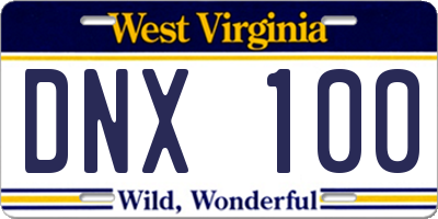 WV license plate DNX100