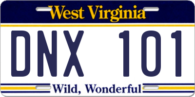 WV license plate DNX101