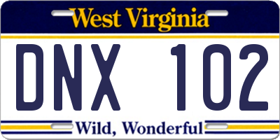 WV license plate DNX102
