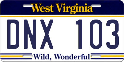 WV license plate DNX103
