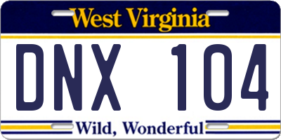 WV license plate DNX104