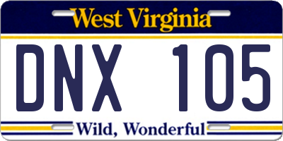 WV license plate DNX105