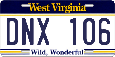 WV license plate DNX106