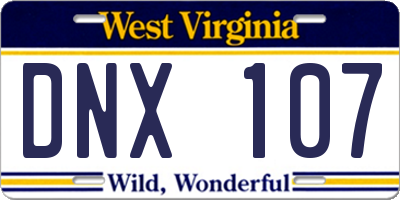 WV license plate DNX107