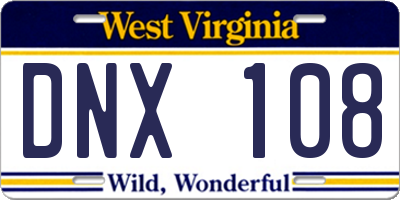 WV license plate DNX108