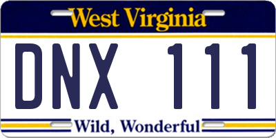 WV license plate DNX111