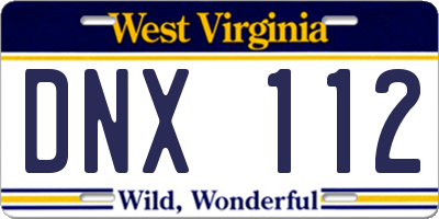 WV license plate DNX112