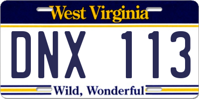 WV license plate DNX113