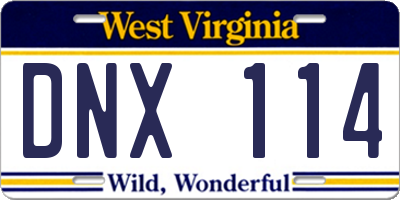 WV license plate DNX114