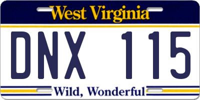 WV license plate DNX115