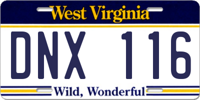 WV license plate DNX116