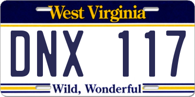 WV license plate DNX117