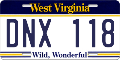 WV license plate DNX118