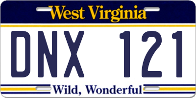 WV license plate DNX121