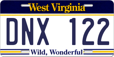 WV license plate DNX122