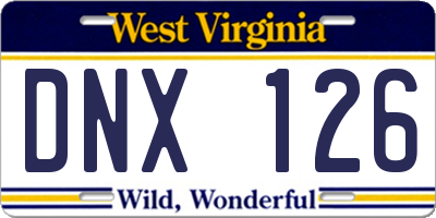 WV license plate DNX126