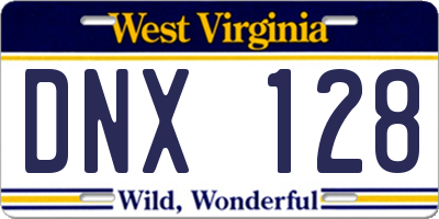 WV license plate DNX128