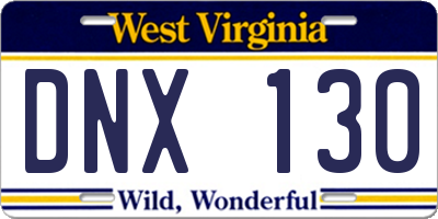 WV license plate DNX130