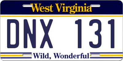 WV license plate DNX131