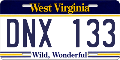 WV license plate DNX133