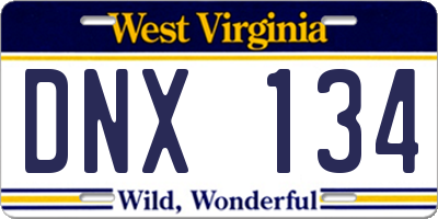 WV license plate DNX134