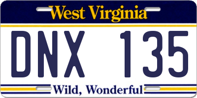 WV license plate DNX135