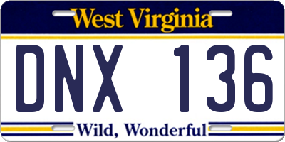 WV license plate DNX136