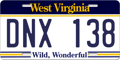 WV license plate DNX138