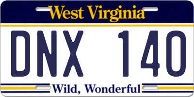 WV license plate DNX140