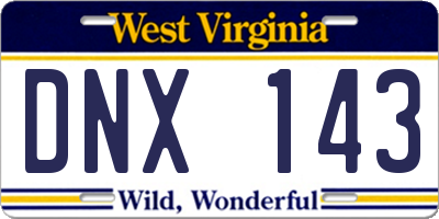 WV license plate DNX143