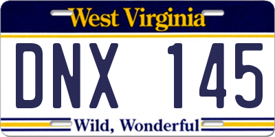 WV license plate DNX145