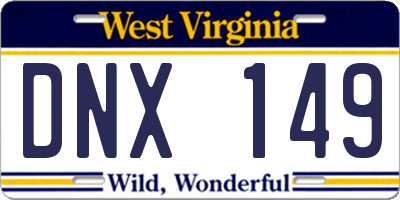WV license plate DNX149