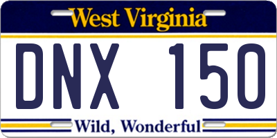 WV license plate DNX150