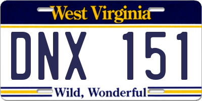WV license plate DNX151