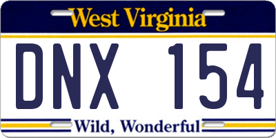 WV license plate DNX154