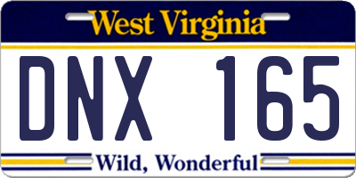 WV license plate DNX165