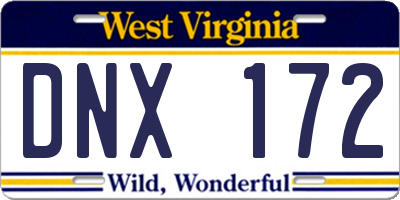 WV license plate DNX172