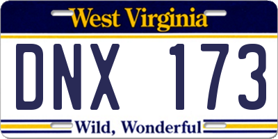 WV license plate DNX173