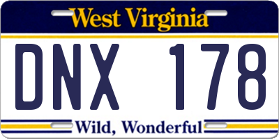 WV license plate DNX178