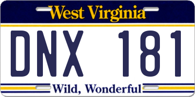 WV license plate DNX181