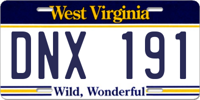 WV license plate DNX191