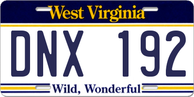 WV license plate DNX192