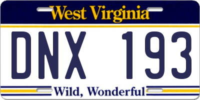WV license plate DNX193