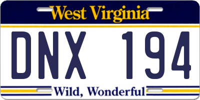 WV license plate DNX194