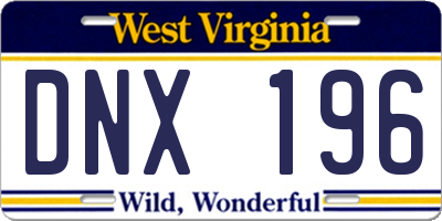 WV license plate DNX196