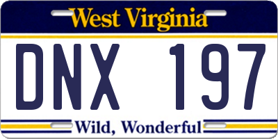 WV license plate DNX197
