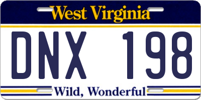 WV license plate DNX198