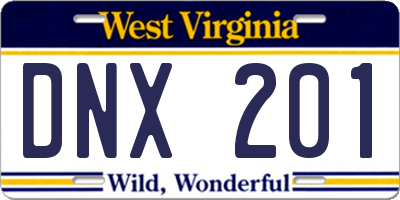WV license plate DNX201