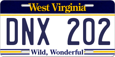WV license plate DNX202