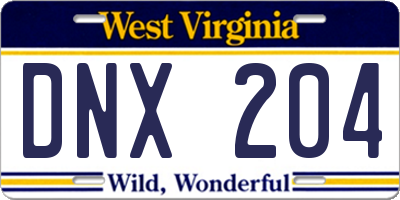 WV license plate DNX204